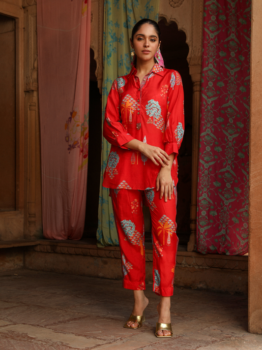 Red Ashoka print Co-ord Set