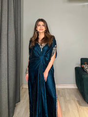 Dusty Teal Velvet Kaftan