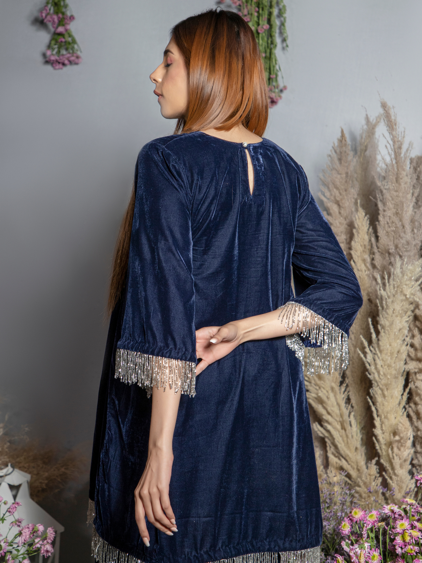 Sapphire Blue Silk Velvet Kurta with Pants