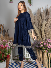 Sapphire Blue Silk Velvet Kurta with Pants