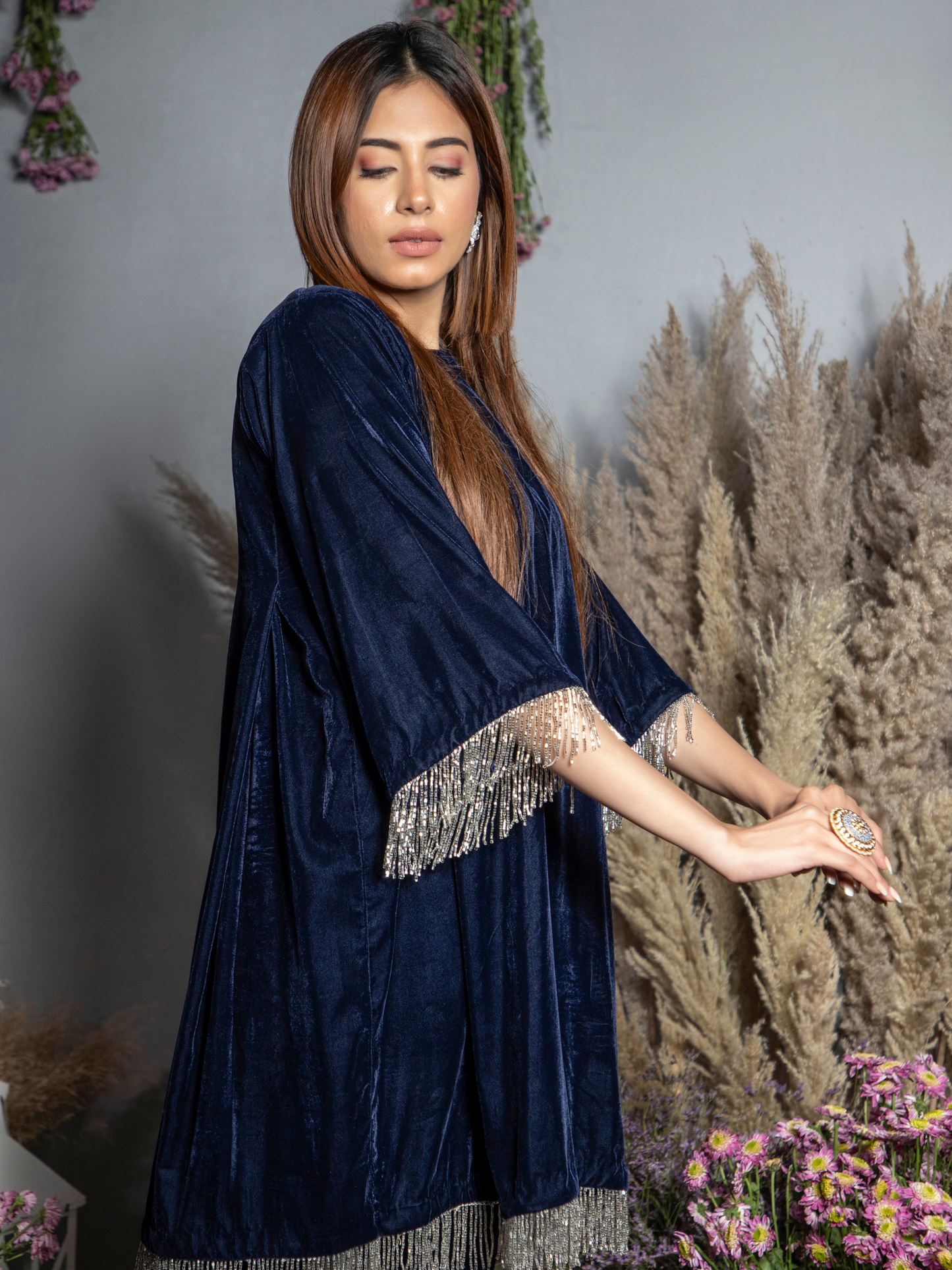 Sapphire Blue Silk Velvet Kurta with Pants