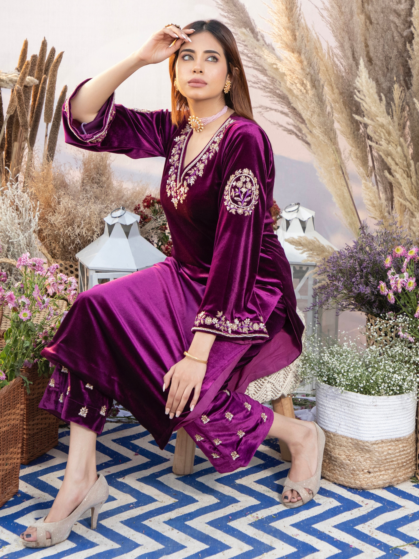 Plum Kurta with Pants