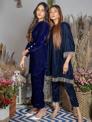 Sapphire Blue Silk Velvet Kurta with Pants