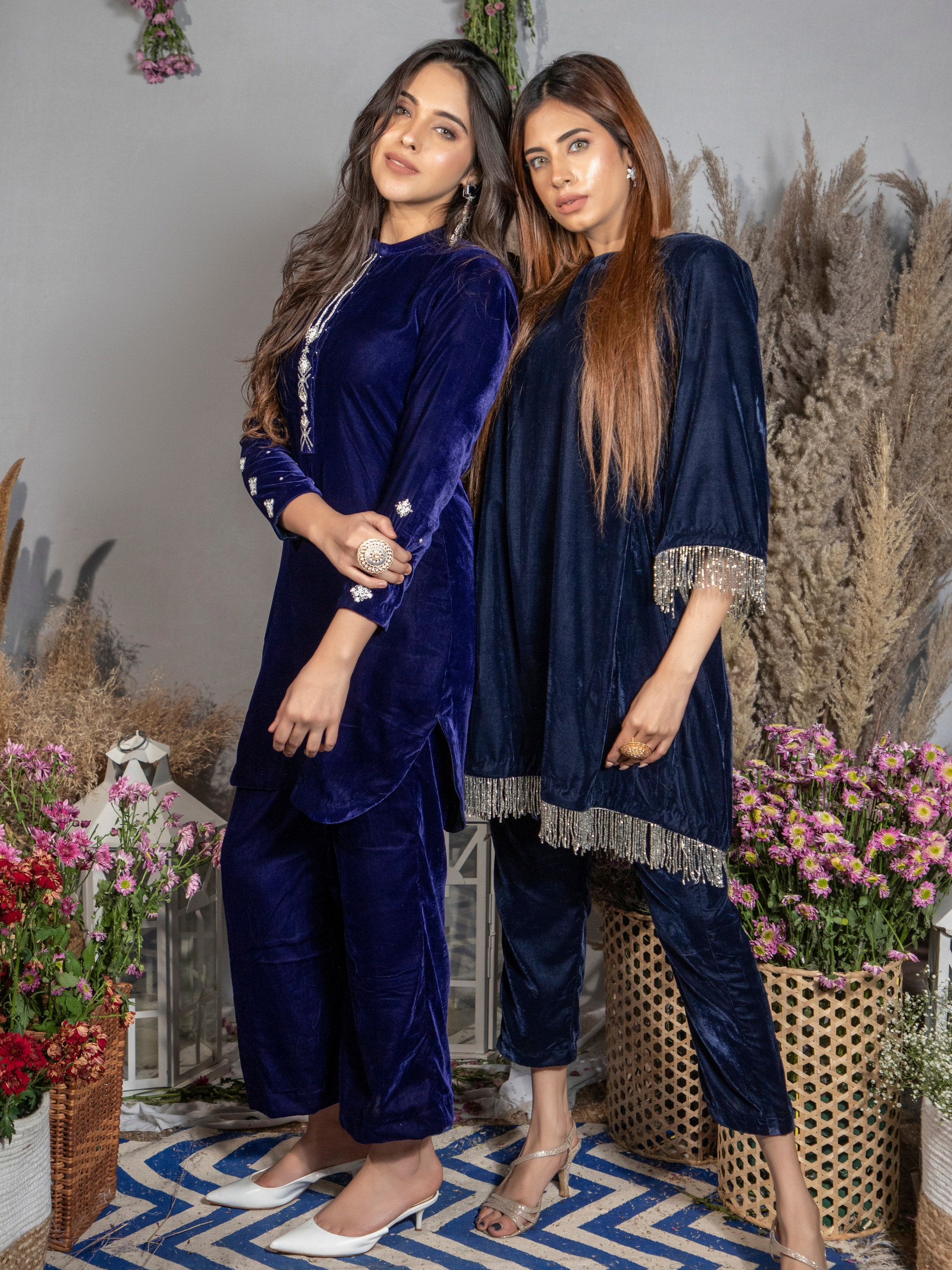 Sapphire Blue Silk Velvet Kurta with Pants