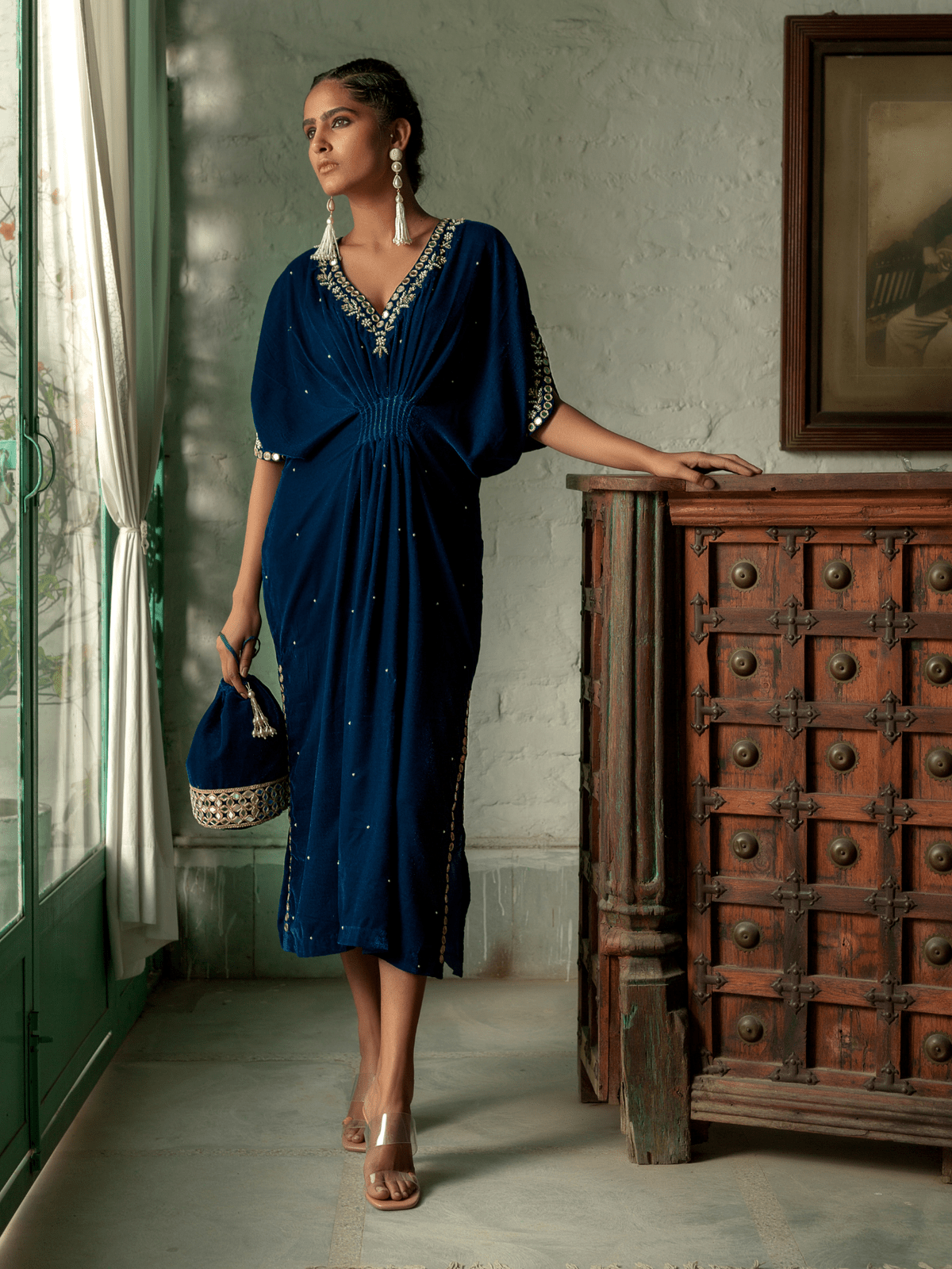 Dusty Teal Velvet Kaftan