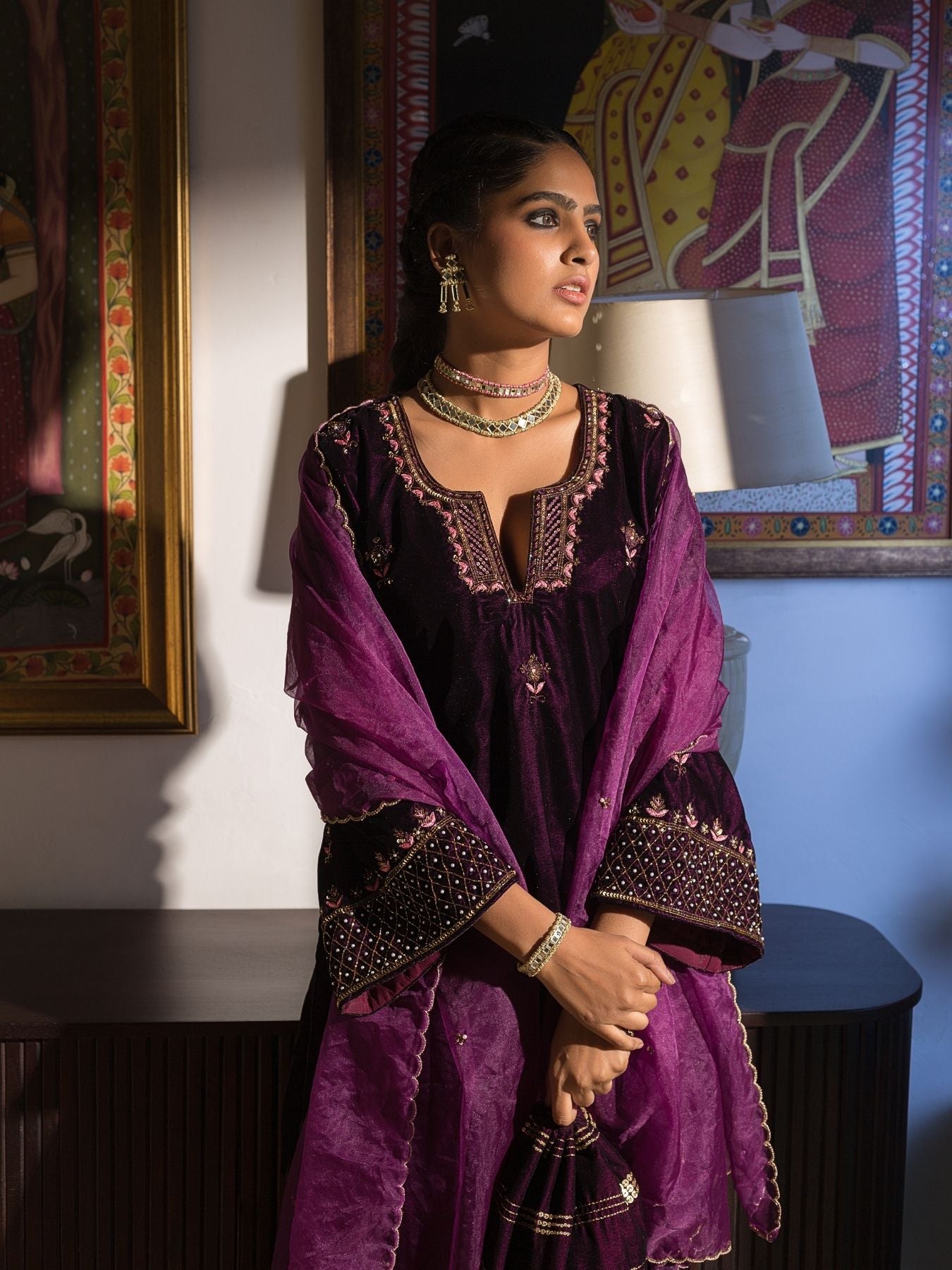 House of Misu- Leelah Velvet Kurta & Sharara Set