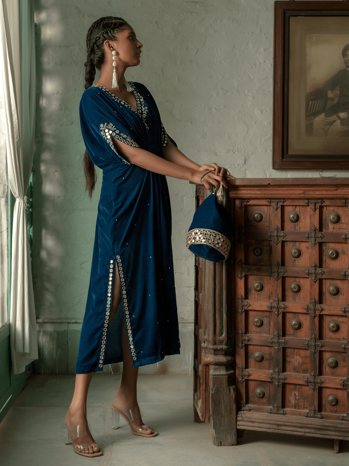 Dusty Teal Velvet Kaftan