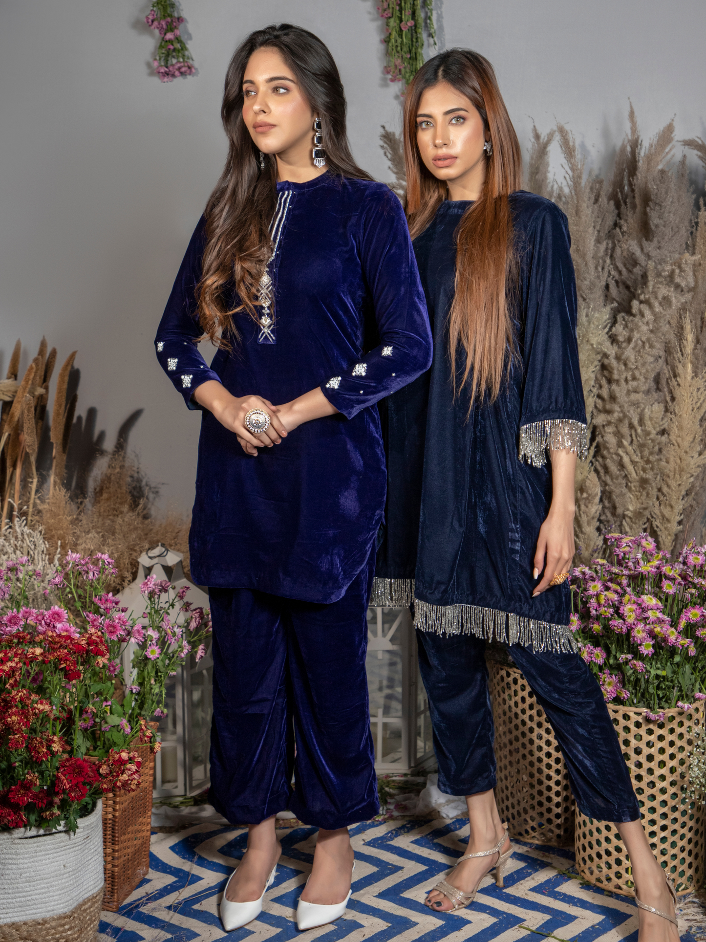 Sapphire Blue Silk Velvet Kurta with Pants