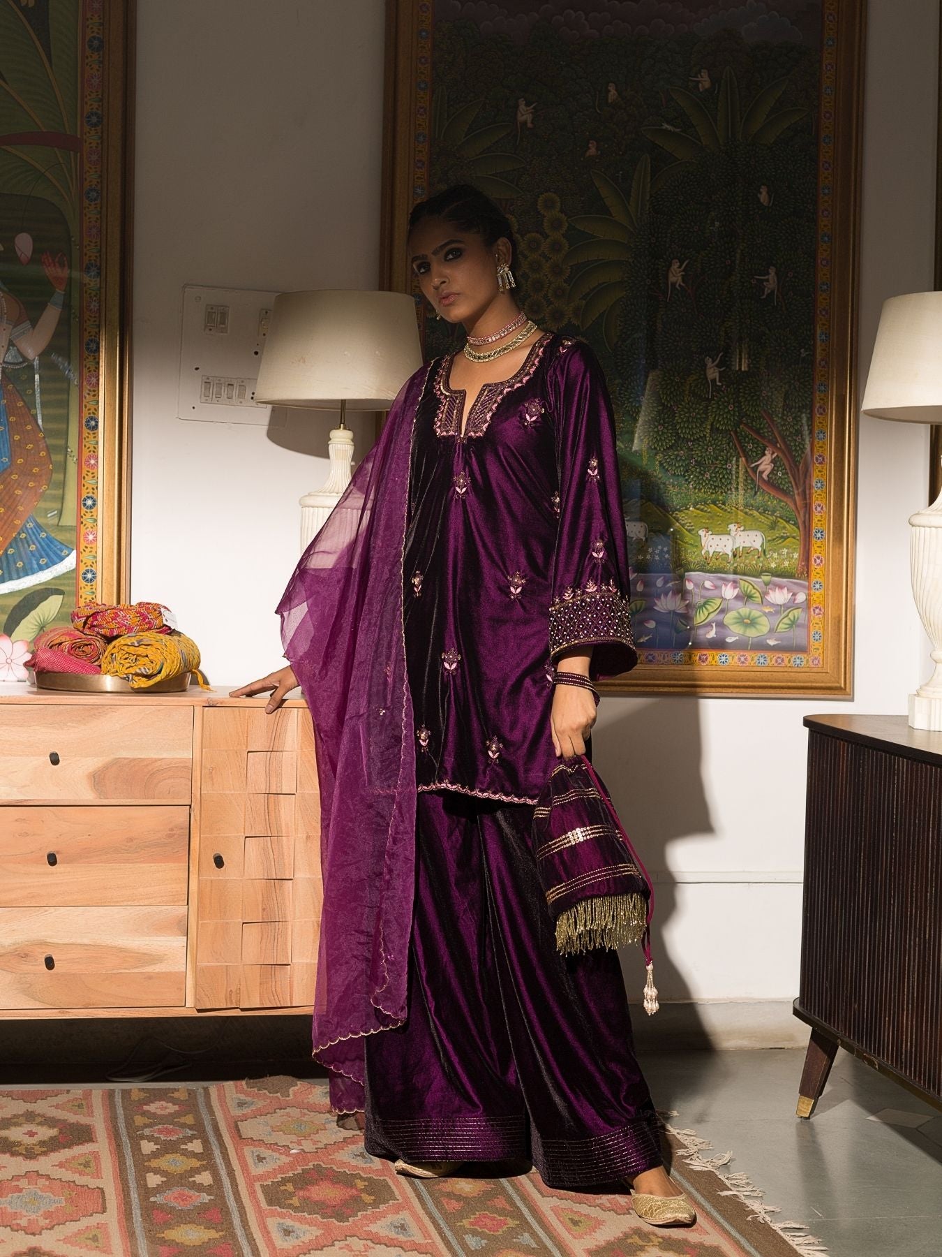 House of Misu- Leelah Velvet Kurta & Sharara Set