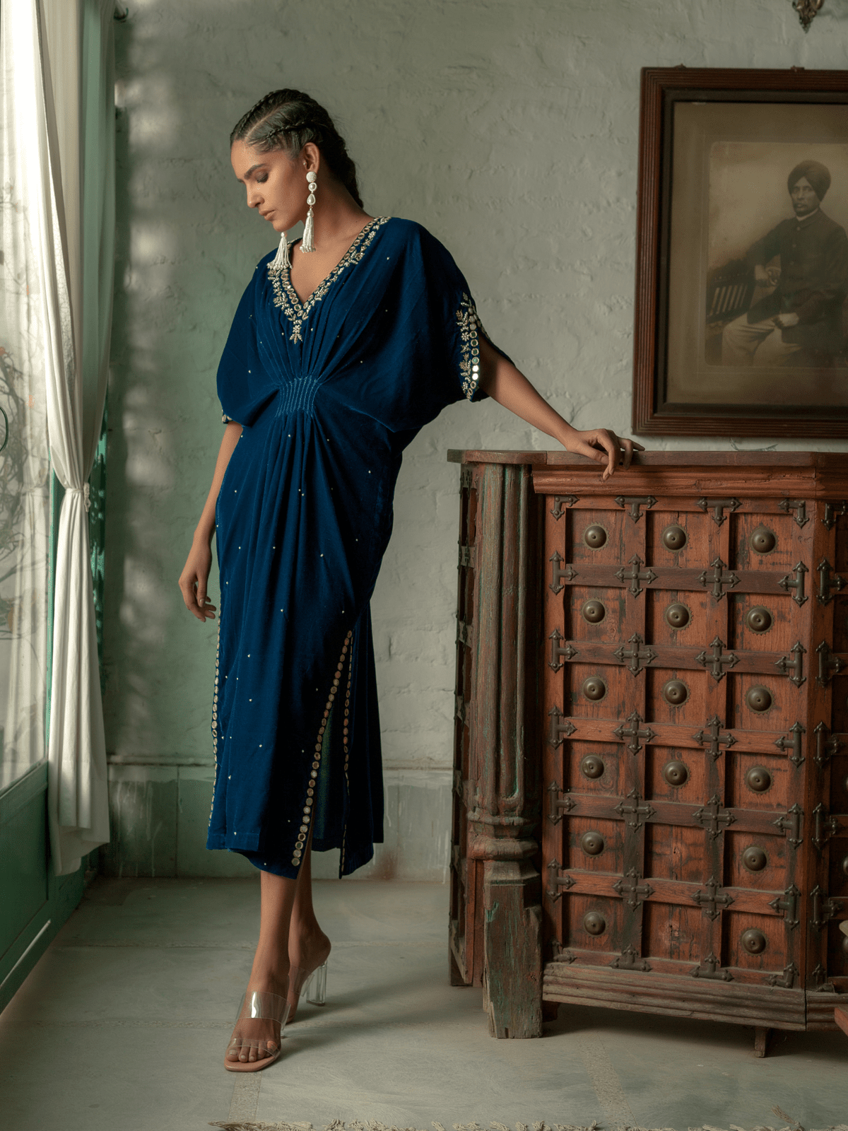 Dusty Teal Velvet Kaftan