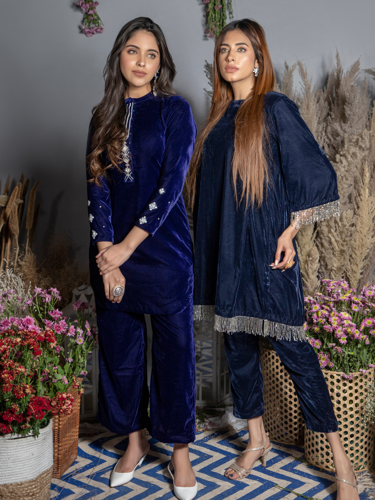 Sapphire Blue Silk Velvet Kurta with Pants