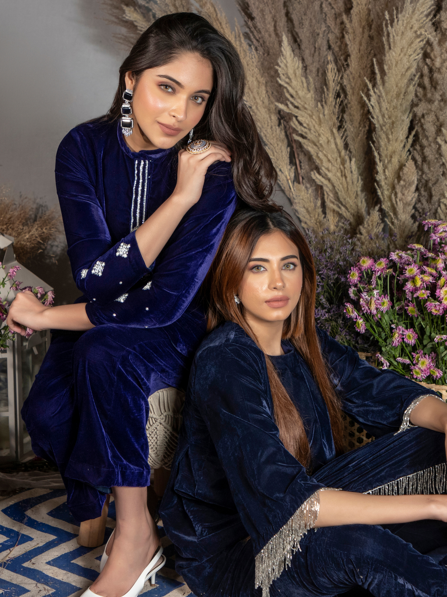 Sapphire Blue Silk Velvet Kurta with Pants