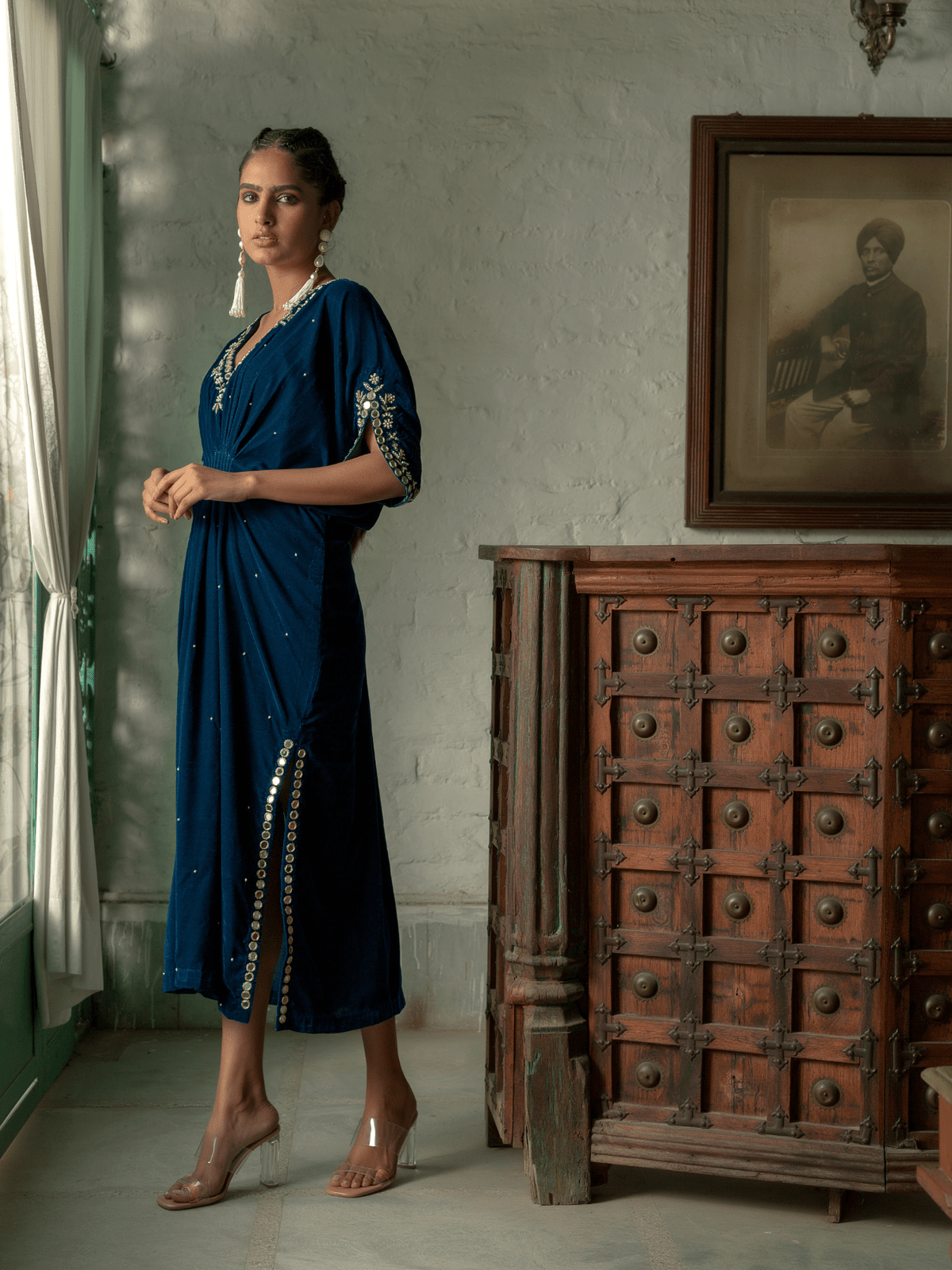 Dusty Teal Velvet Kaftan