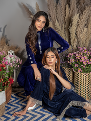 Sapphire Blue Silk Velvet Kurta with Pants