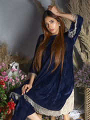 Sapphire Blue Silk Velvet Kurta with Pants