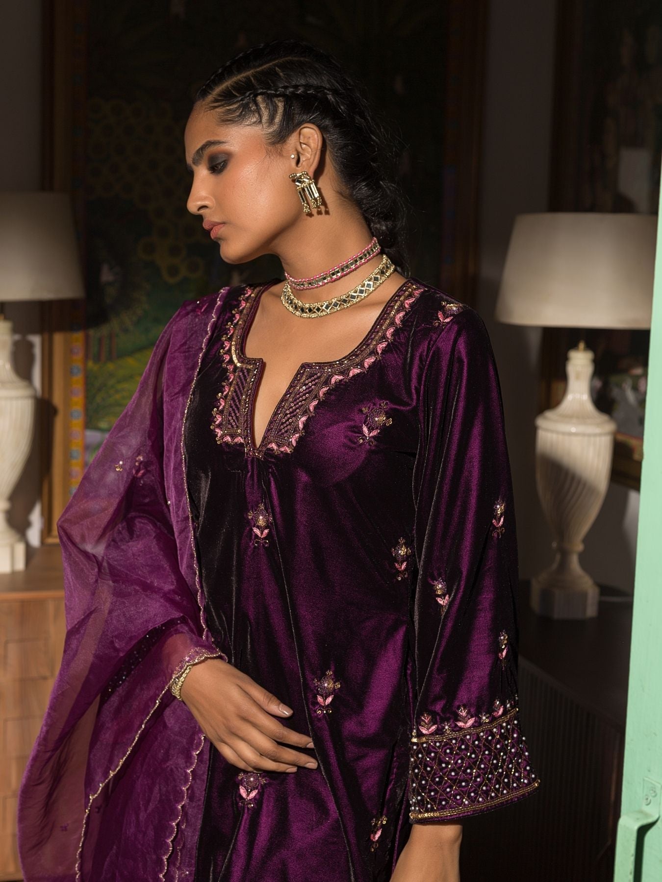 House of Misu- Leelah Velvet Kurta & Sharara Set