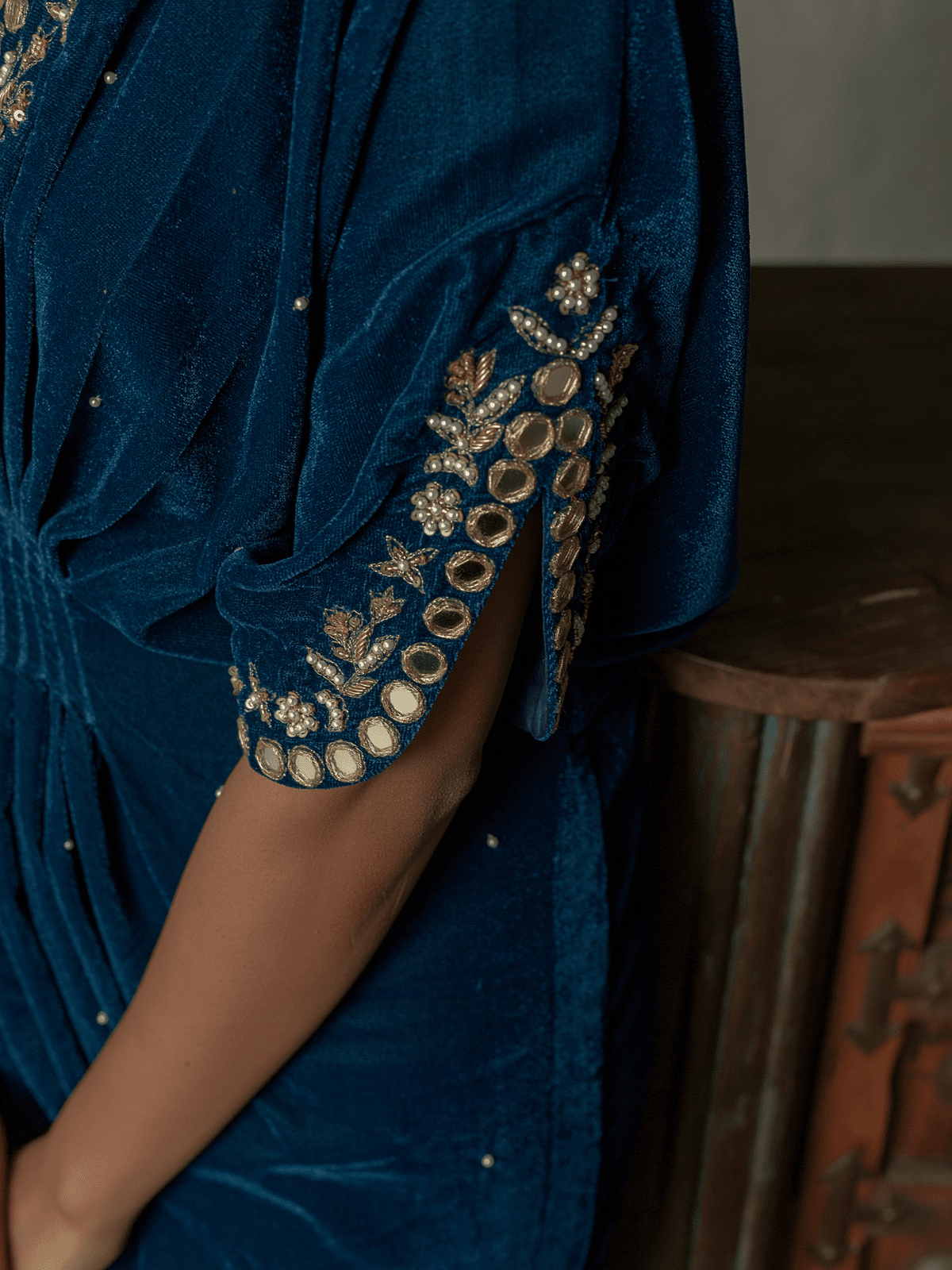 Dusty Teal Velvet Kaftan