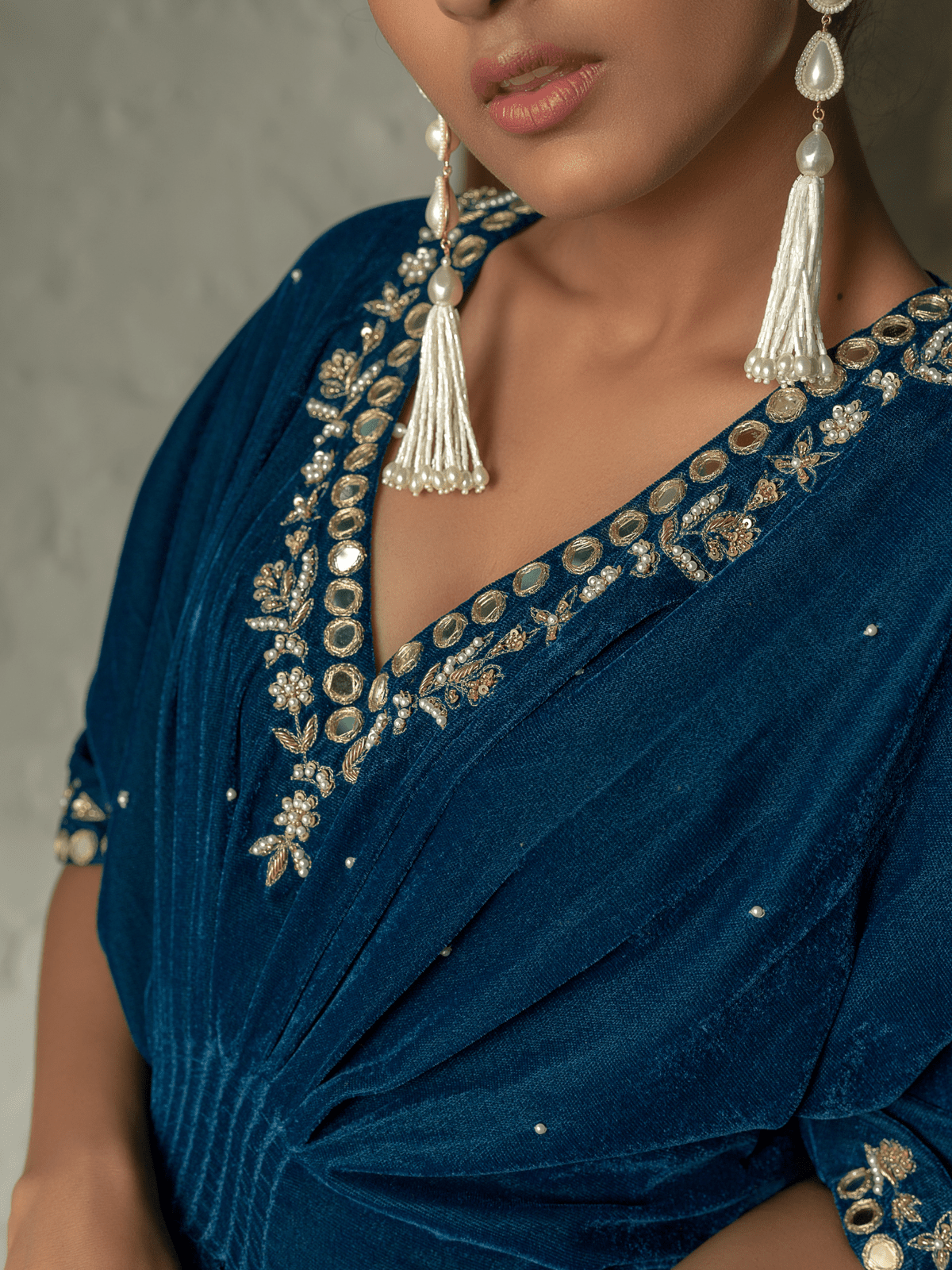 Dusty Teal Velvet Kaftan