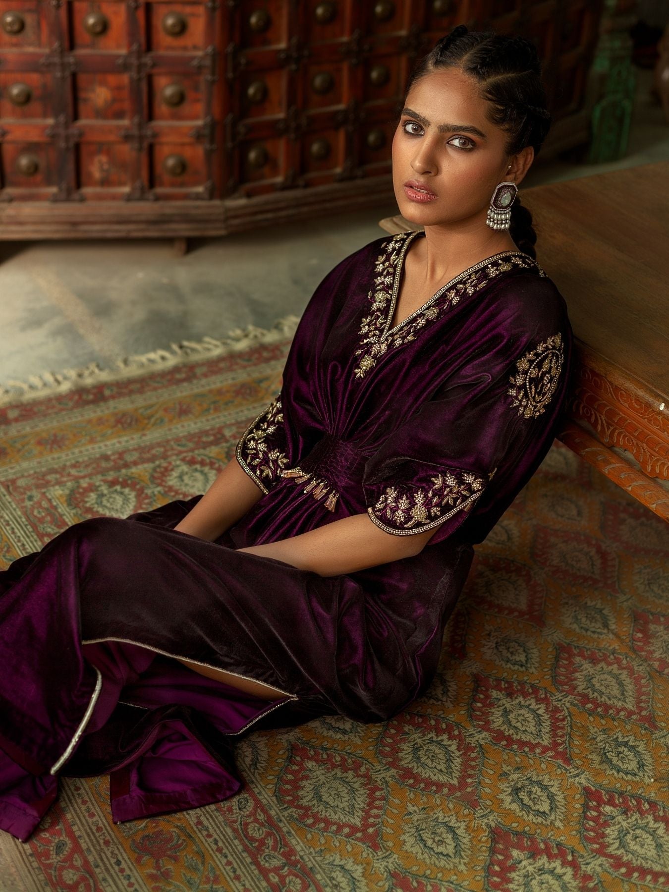 Sanjana Batra- Mulberry Velvet Kaftan