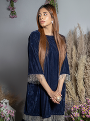 Sapphire Blue Silk Velvet Kurta with Pants